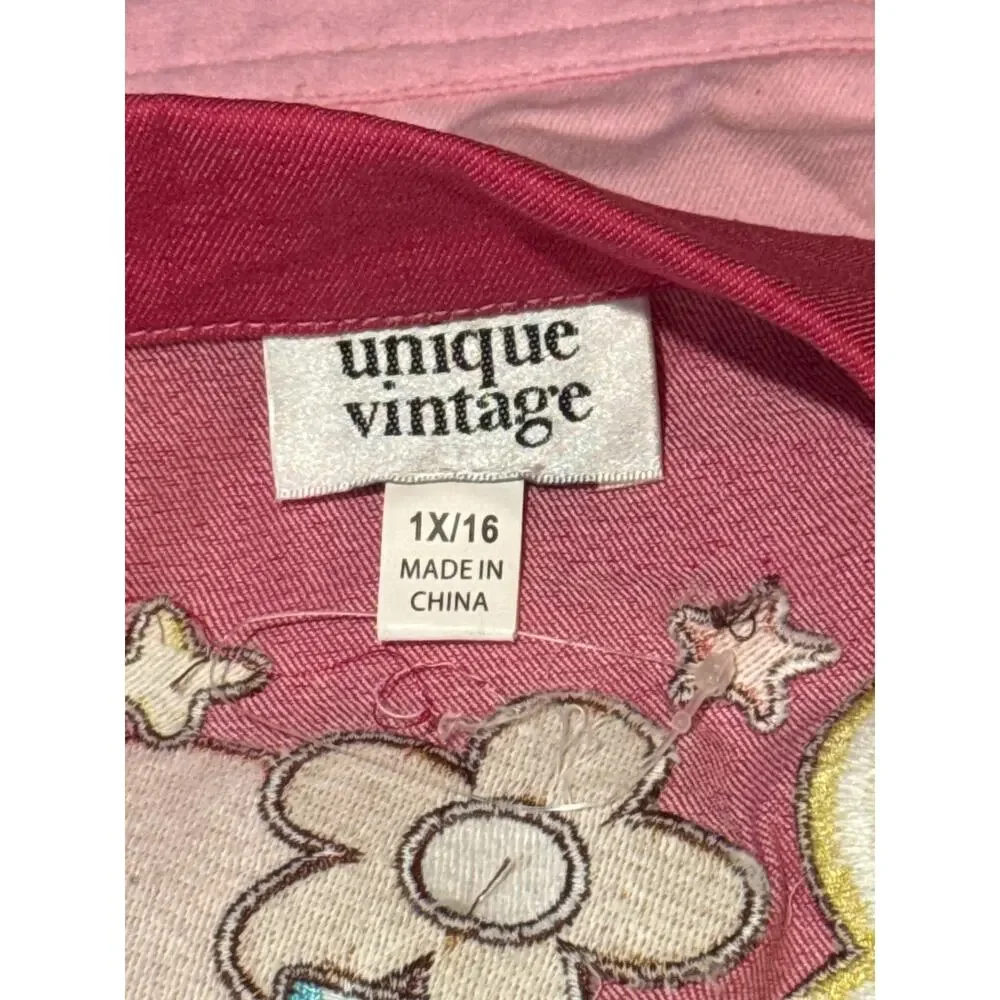 Unique Vintage Barbie Pink Embroidered Crop Jacket Coat 1X 16 NWOT